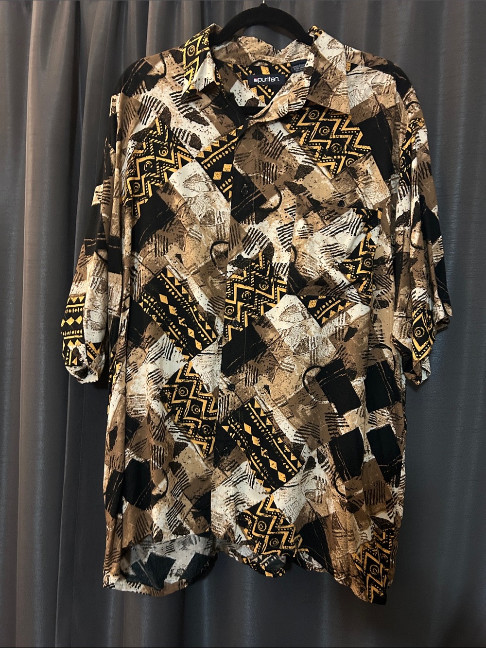Puritan Brown, Black & Yellow Abstract Print Shirt